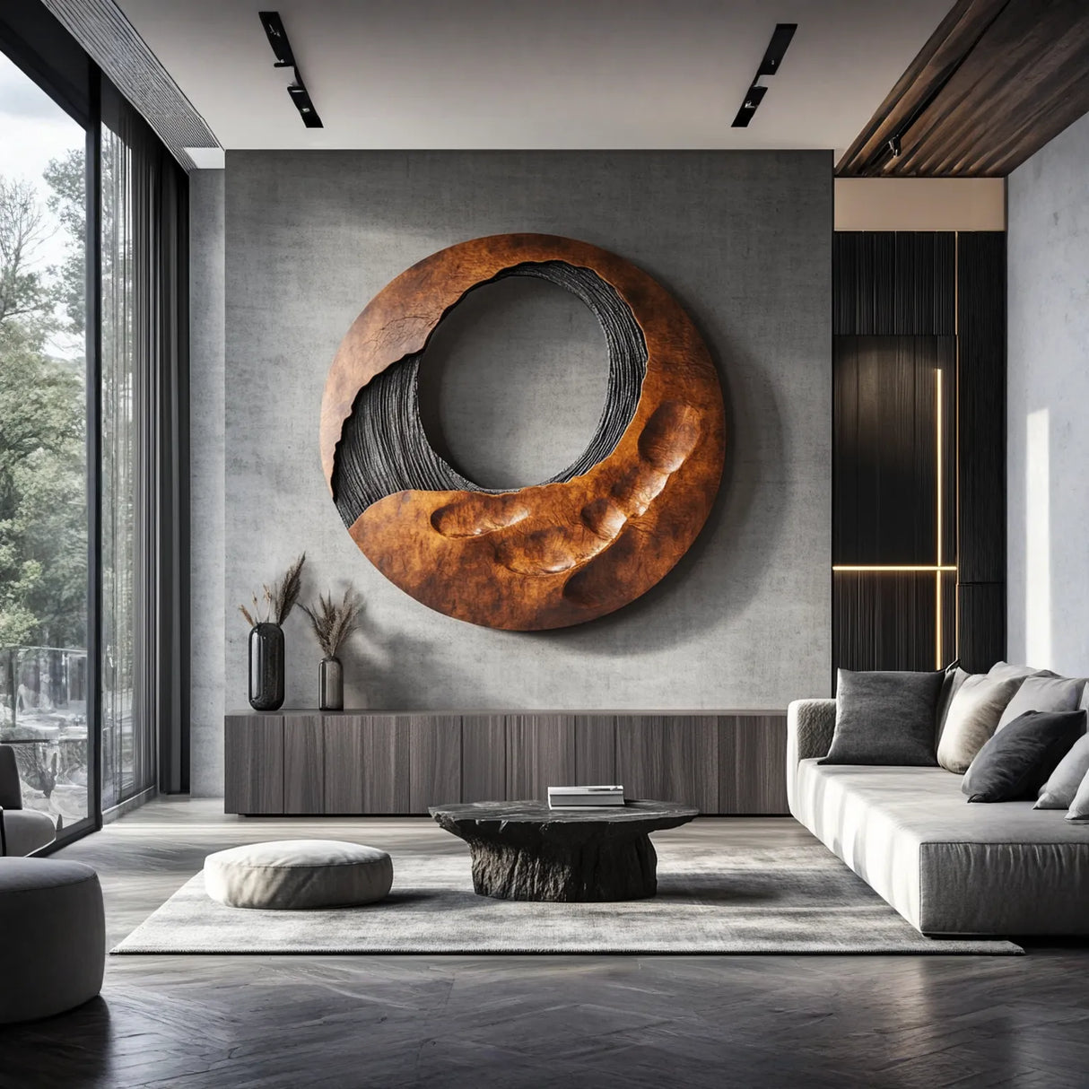 Large Organic Round Solid Wood Wall Sculpture for Modern Interiors