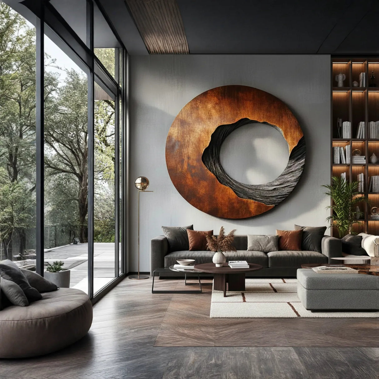 Organic Round Solid Wood Wall Sculpture for Modern Interiors