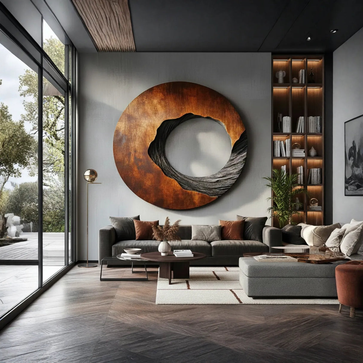 Organic Round Solid Wood Wall Sculpture for Modern Interiors