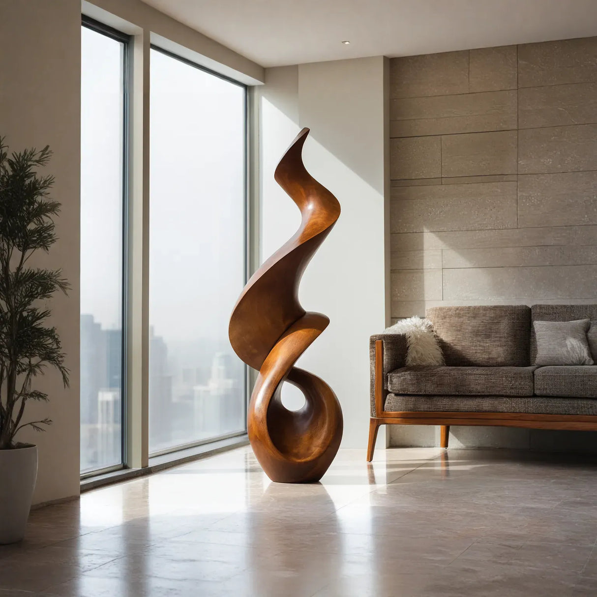 Abstract Solid Wood Floor Sculpture for Luxury Interior Display