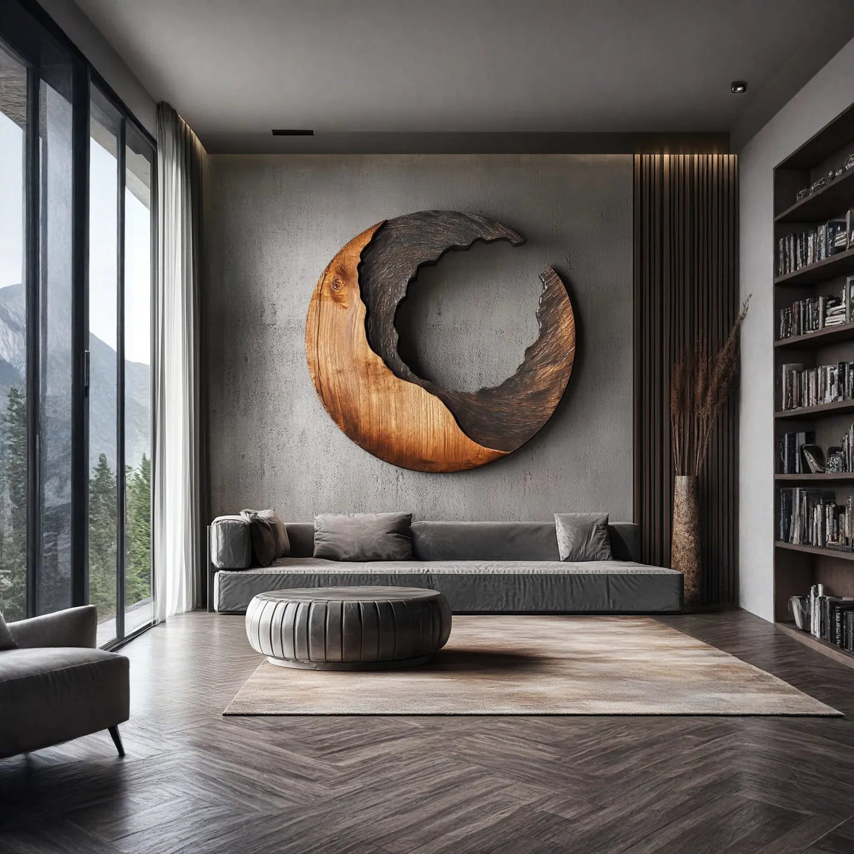 Organic Crescent Solid Wood Wall Sculpture for Modern Interiors