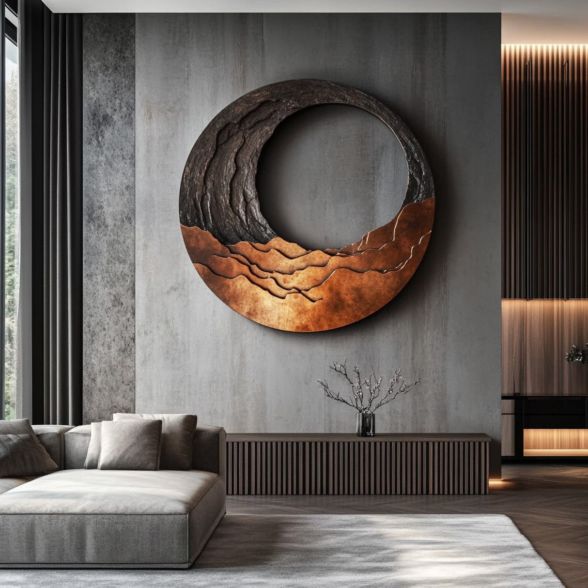 Round Solid Wood Wall Art with Layered Open Center Design