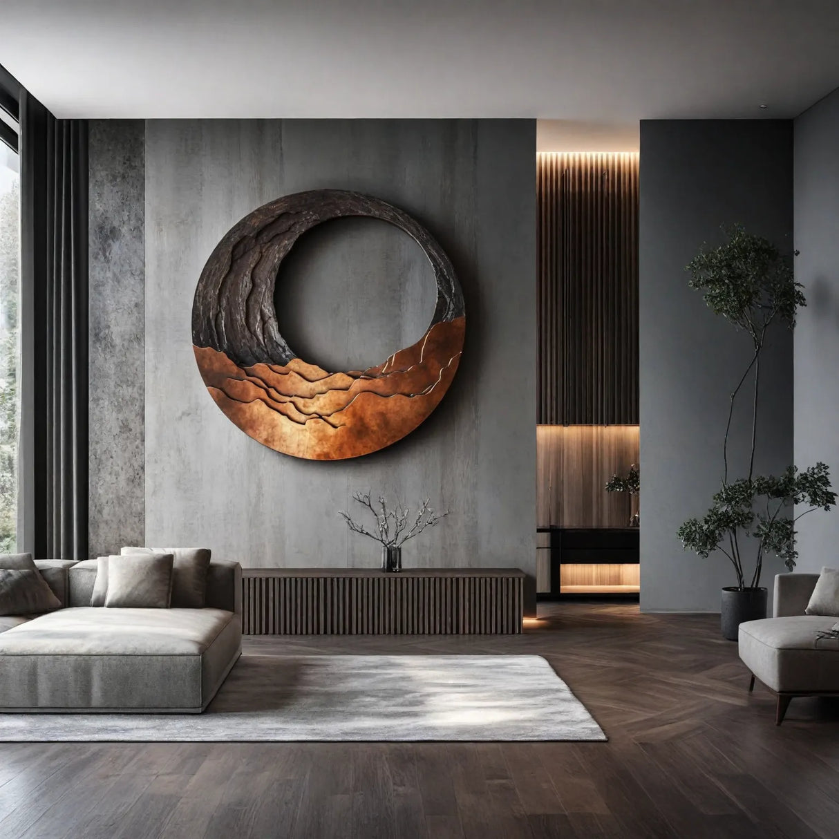Round Solid Wood Wall Art with Layered Open Center Design