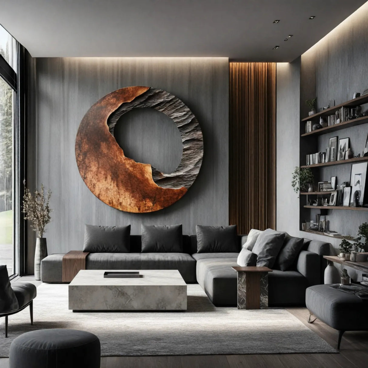 Solid Wood Wall Sculpture with Raw Edge Open Center Design