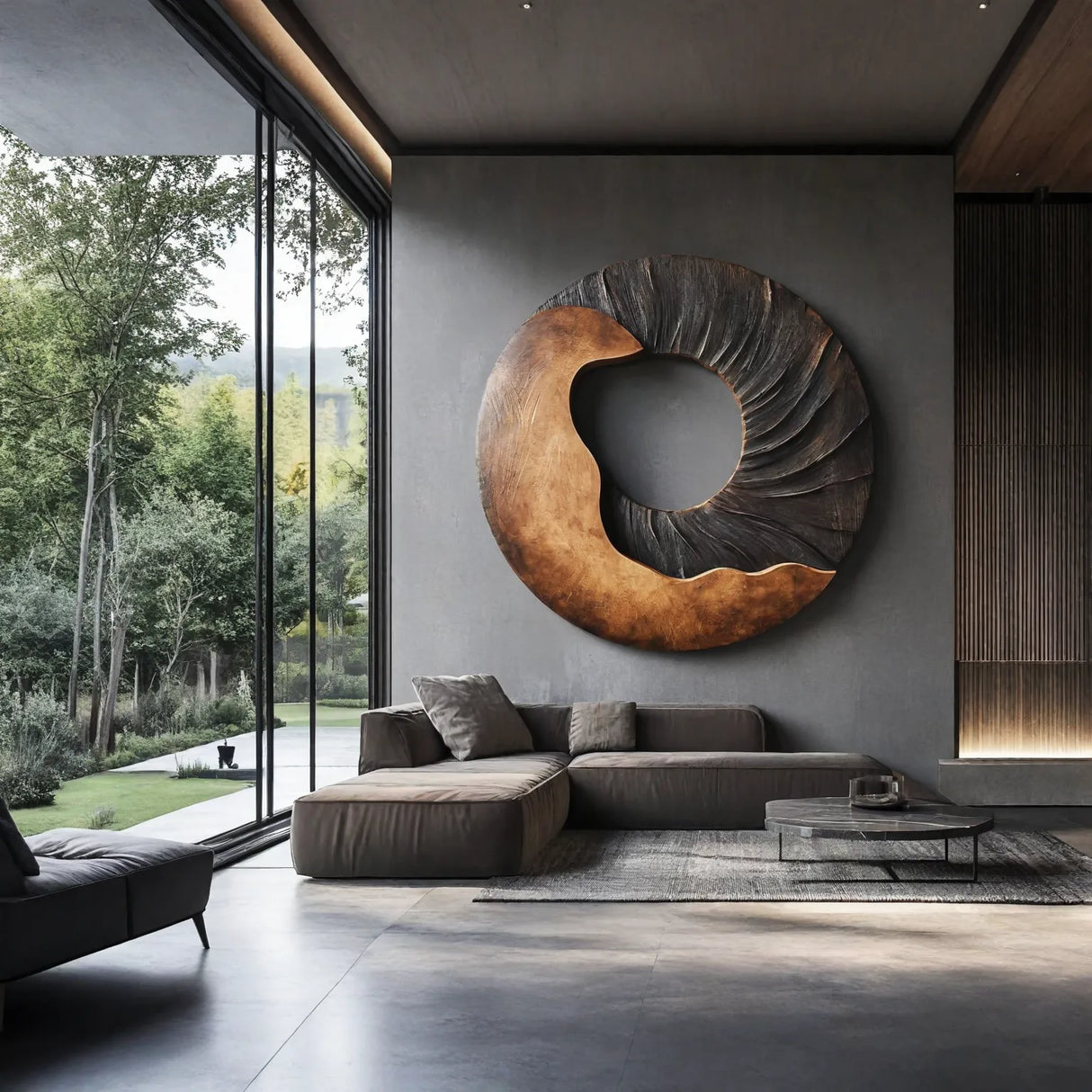 Modern Two Tone Solid Wood Round Wall Sculpture for Interior Art