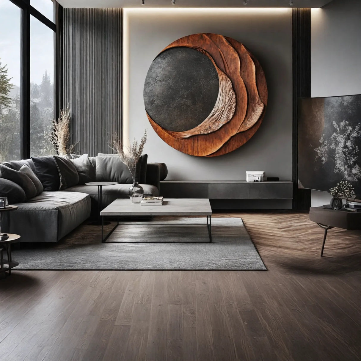 Handcrafted Solid Wood Wall Art with Layered Eclipse Form