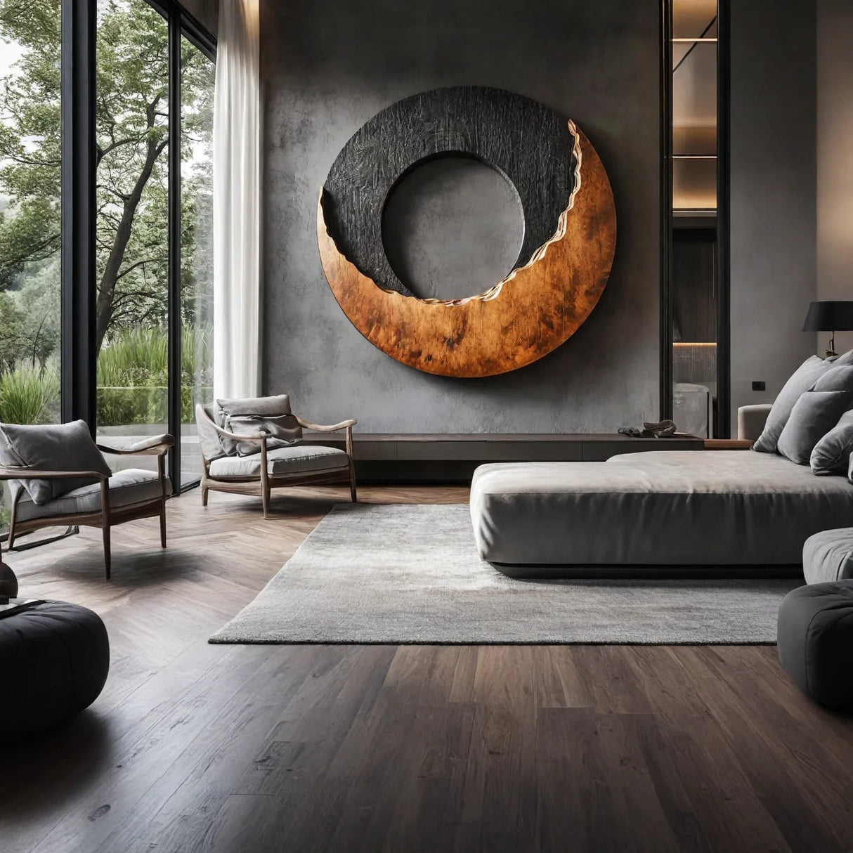 Round Solid Wood Wall Art with Split Tone Open Center Design