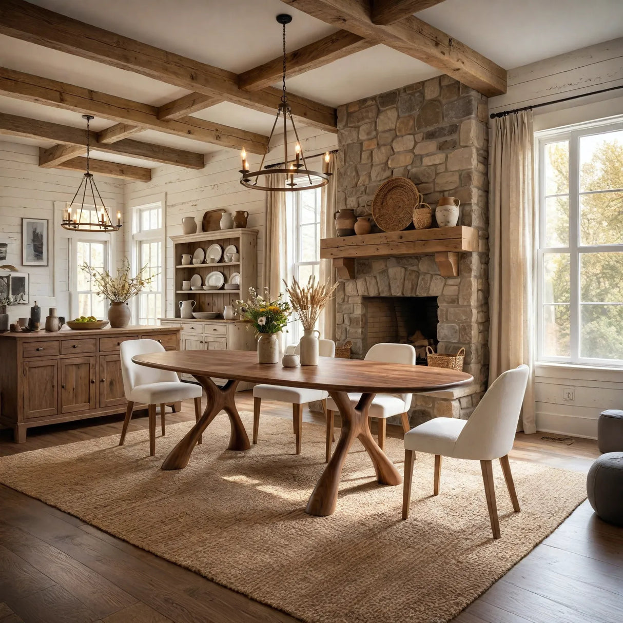 Solid Wood Dining Table with Sculpted Organic Legs for Dining Room