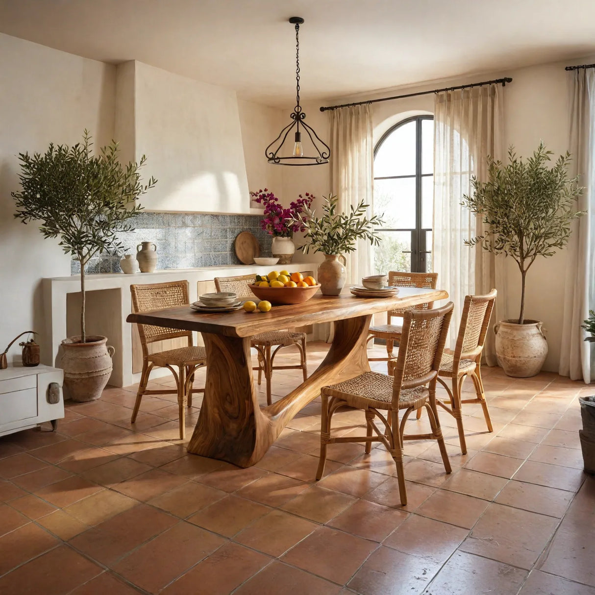 Live Edge Solid Wood Dining Table with Sculptural Base for Dining Room