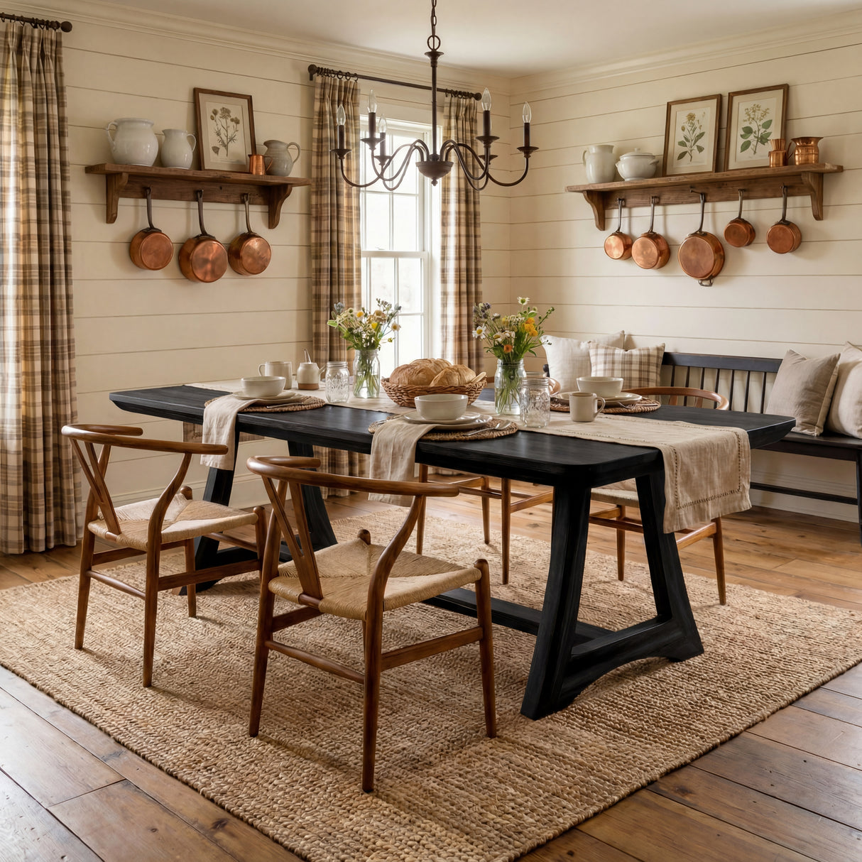 Rectangular Solid Wood Dining Table with Minimalist Frame Base for Dining Room