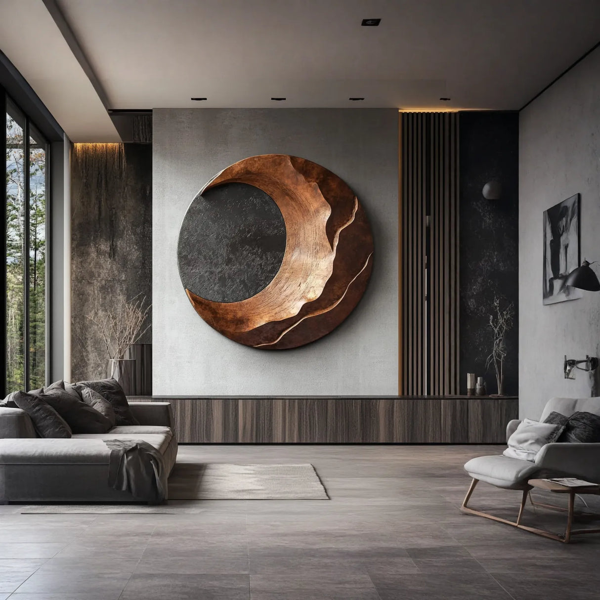 Modern Crescent Solid Wood Wall Art Sculpture for Living Room Interior Decor