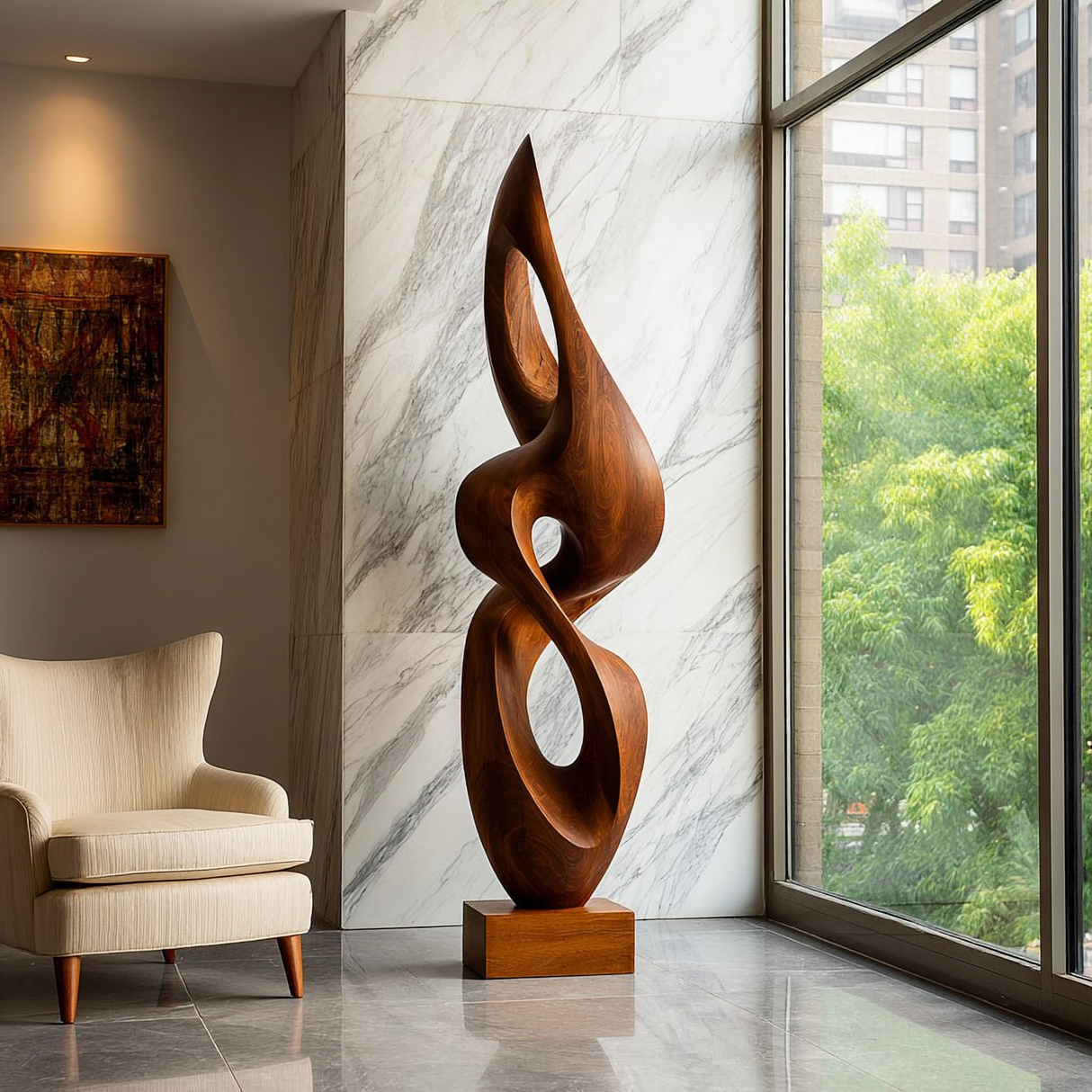 Contemporary Solid Wood Sculpture for Living Room or Entryway