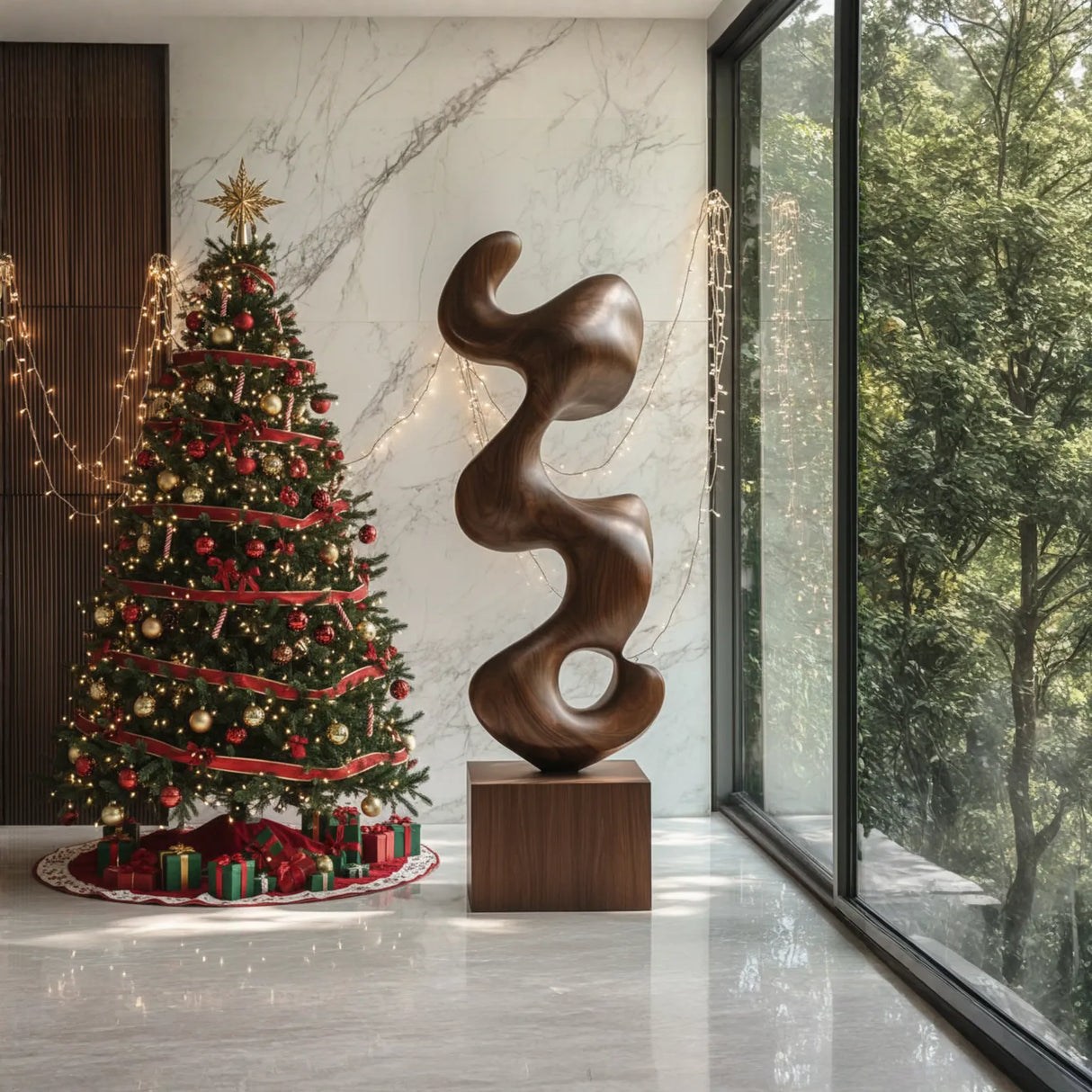 Modern Abstract Solid Wood Sculpture for Luxury Home and Garden Decor