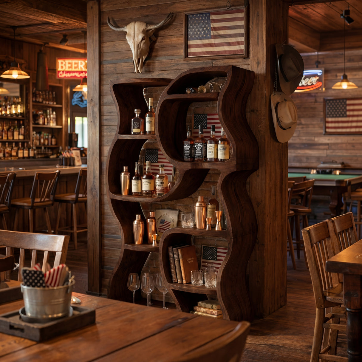 Handcrafted Solid Wood Wine Storage Shelf with Organic Open Display Design