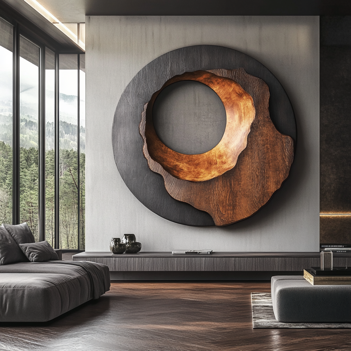 Layered Round Solid Wood Wall Sculpture for Modern Interiors