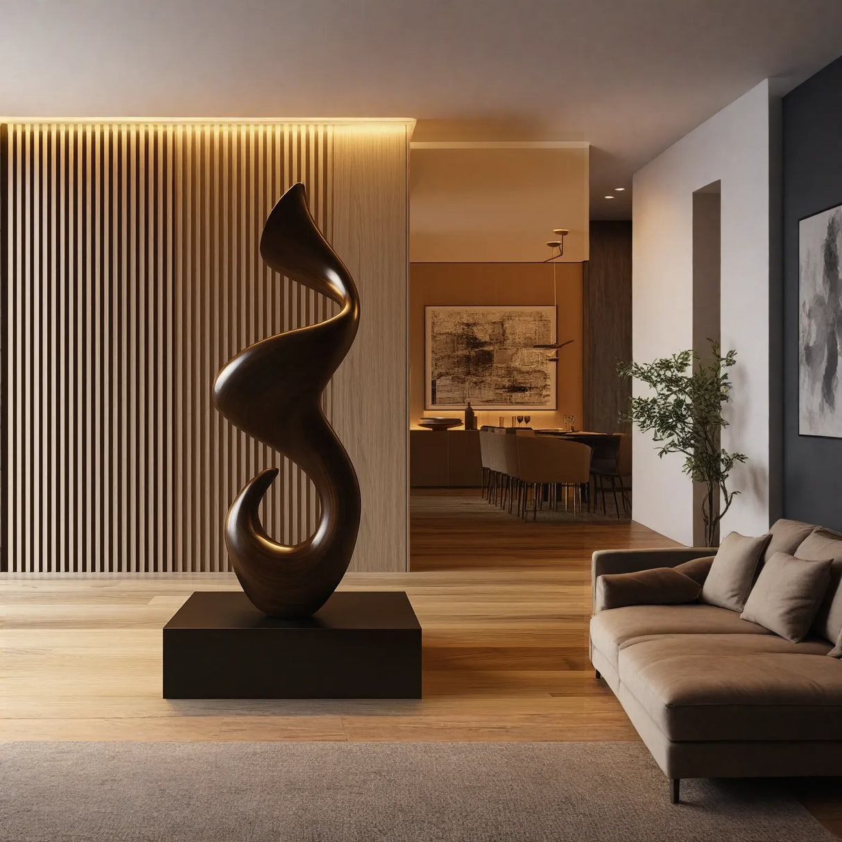 Organic Solid Wood Flow Curve Sculpture for Contemporary Interiors