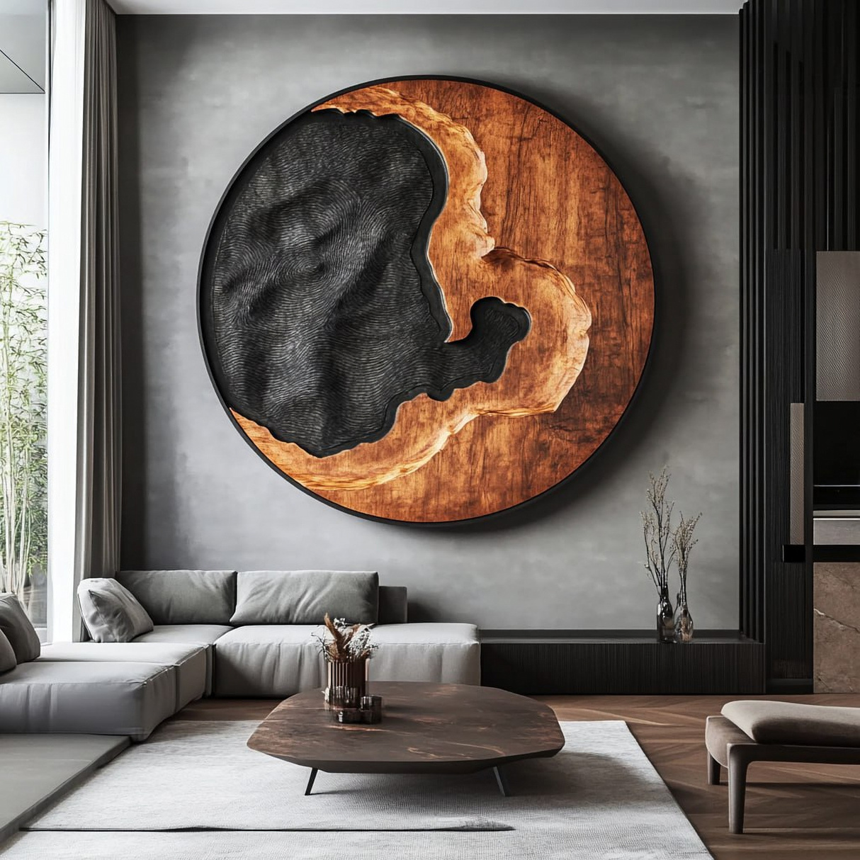 Modern Abstract Solid Wood Wall Sculpture for Living Room