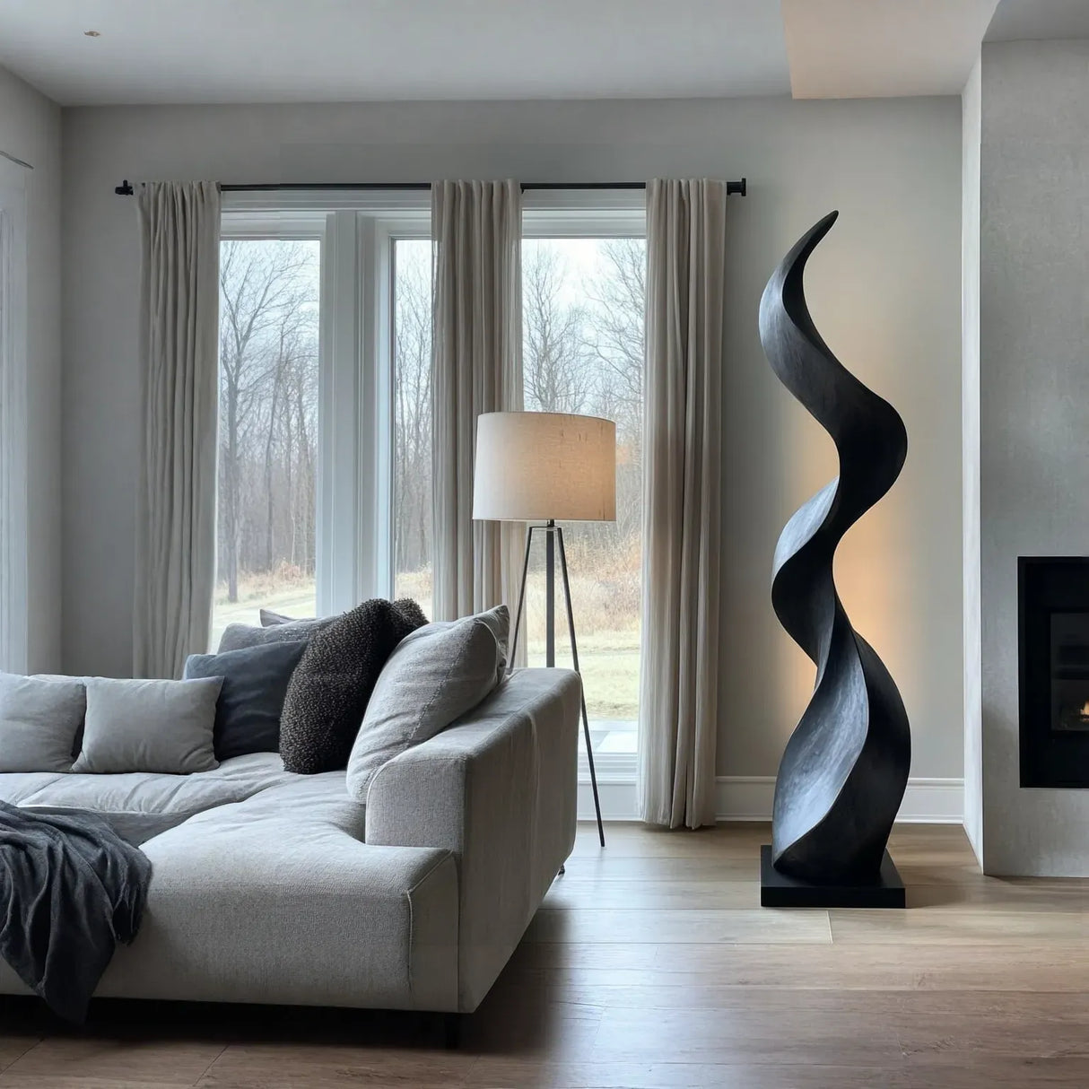 Hand-Carved Solid Wood Sculpture for Modern Interior Space