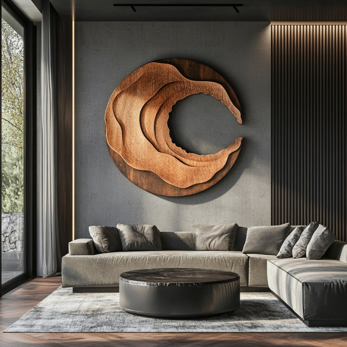 Large Solid Wood Layered Wall Sculpture for Living Room