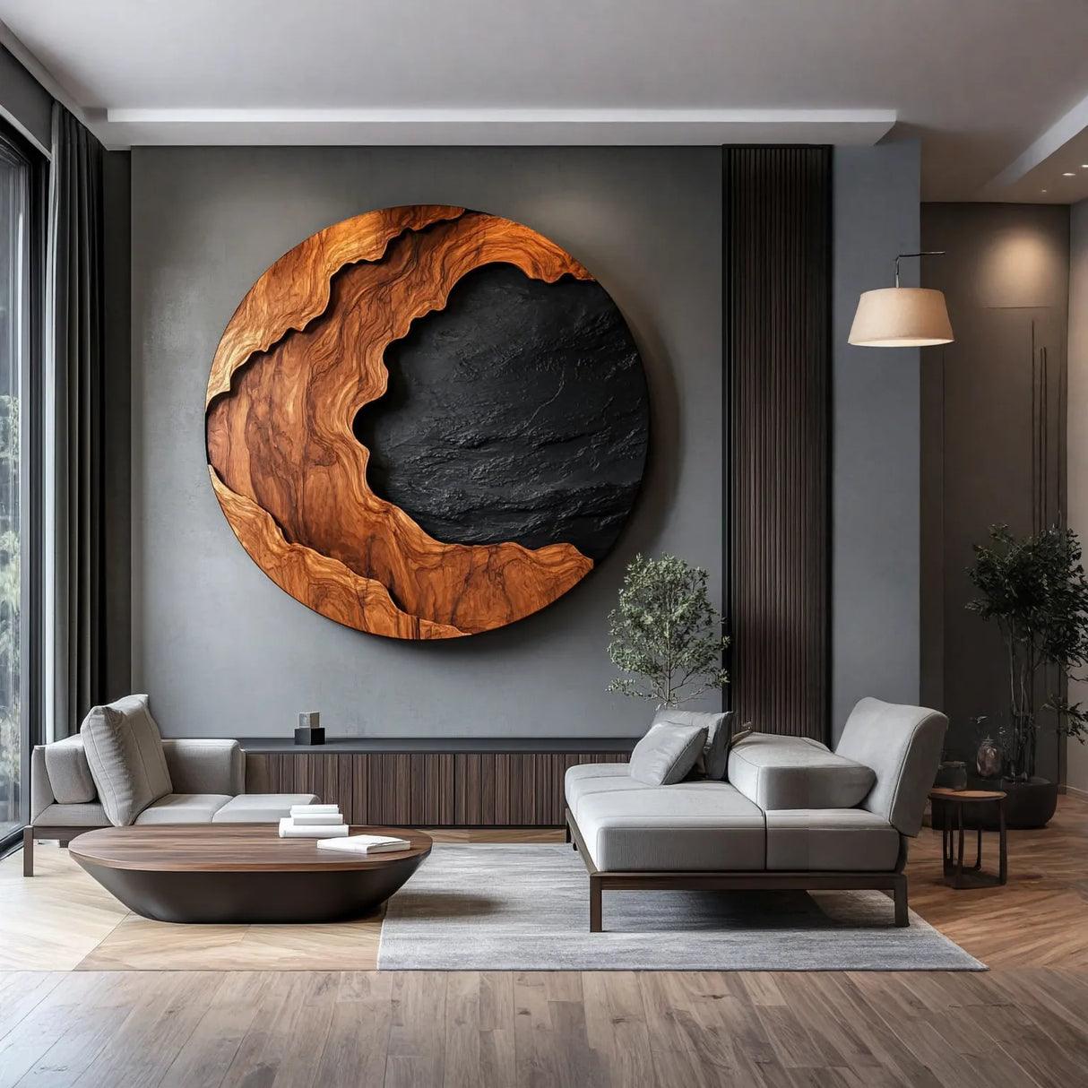 Contemporary Solid Wood Wall Art Sculpture for Living Room Interior