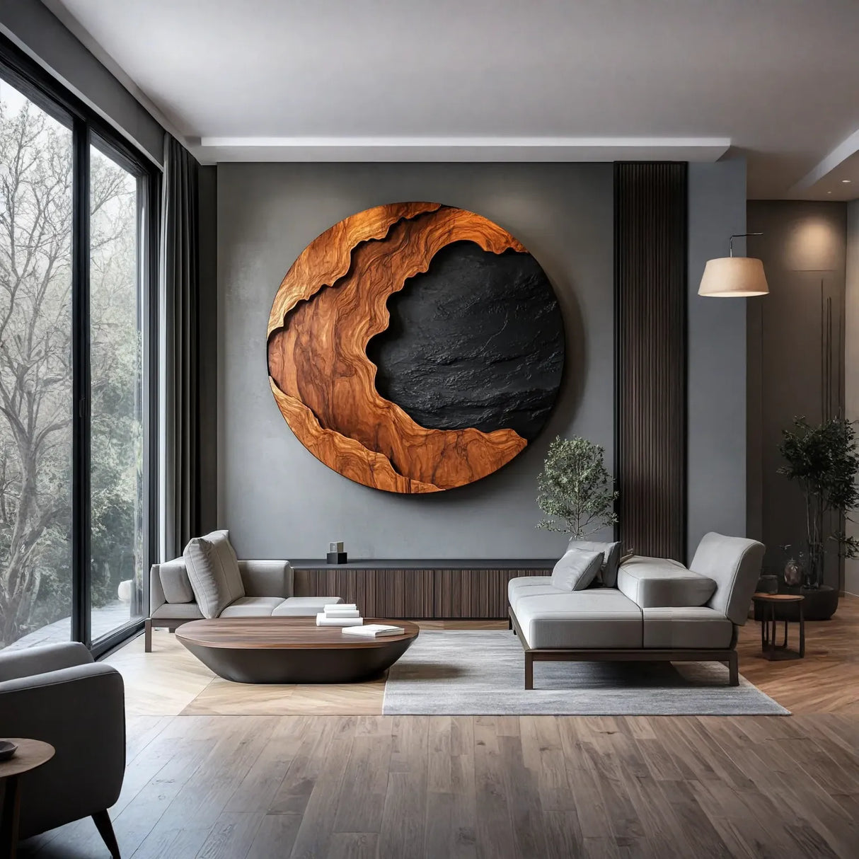 Contemporary Solid Wood Wall Art Sculpture for Living Room Interior