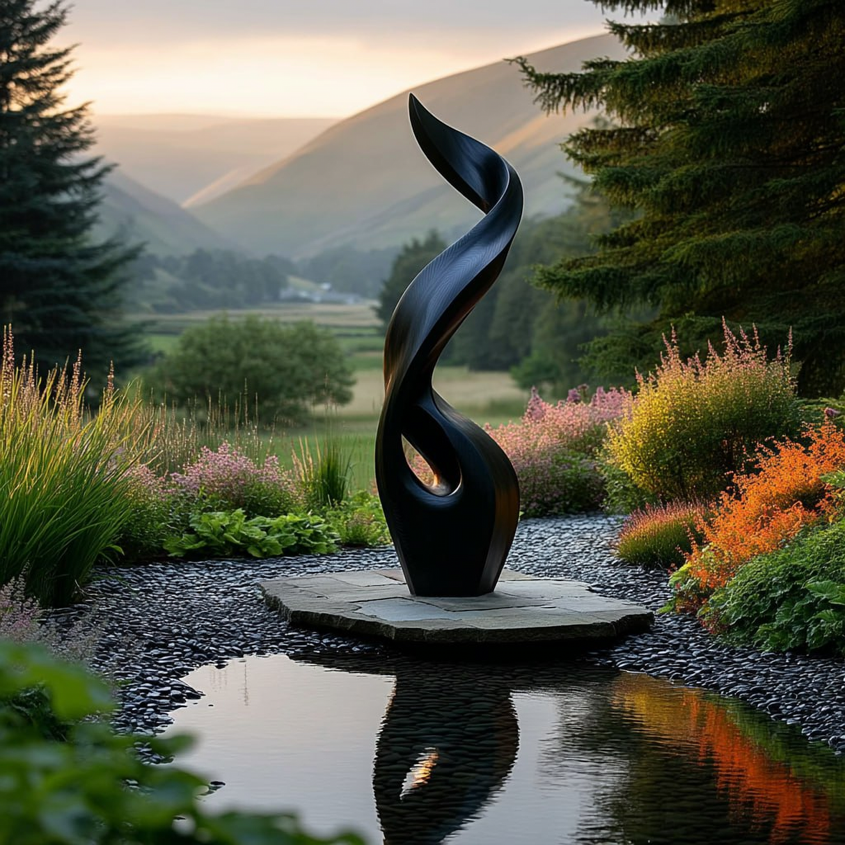Elegant Flame Solid Wood Sculpture for Modern Garden and Outdoor Landscape