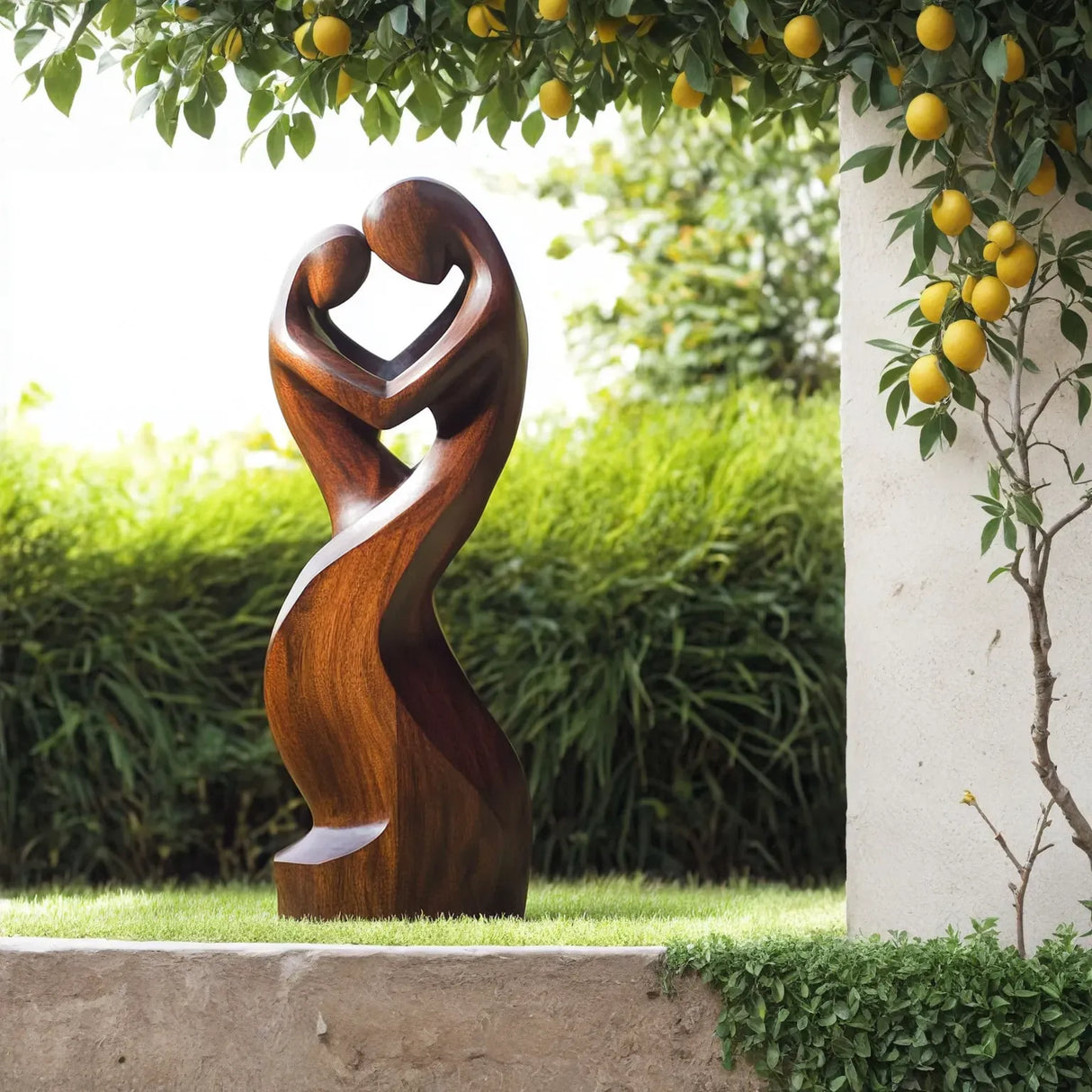 Large Solid Wood Abstract Embracing Figures Sculpture for Modern Interiors