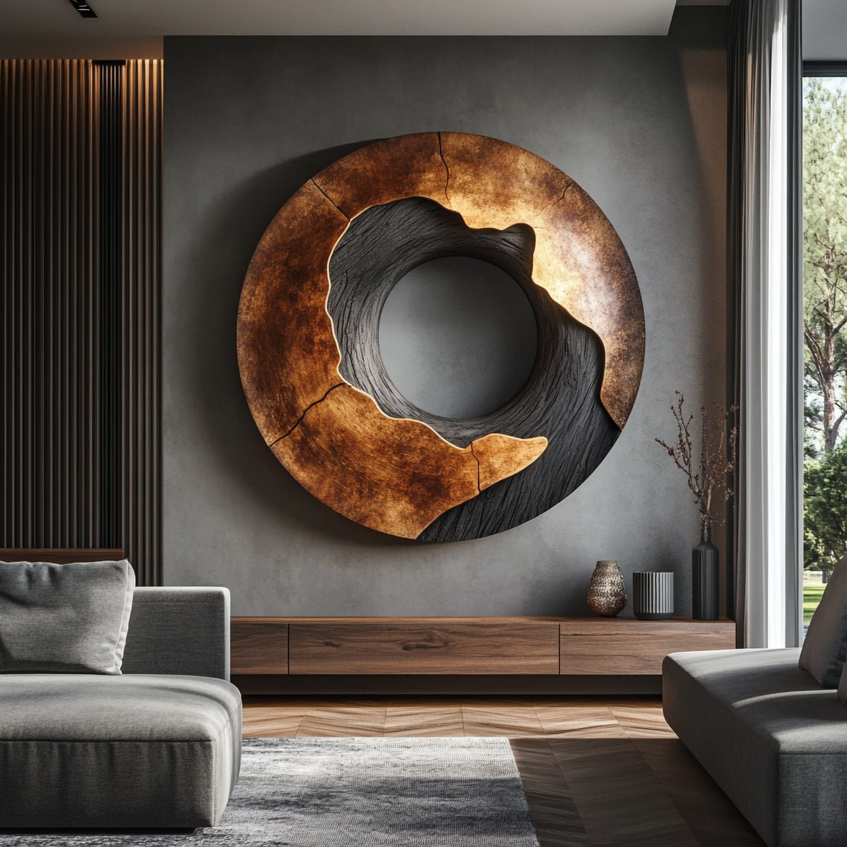 Round Solid Wood Ring Wall Sculpture Modern Organic Wall Art for Living Room