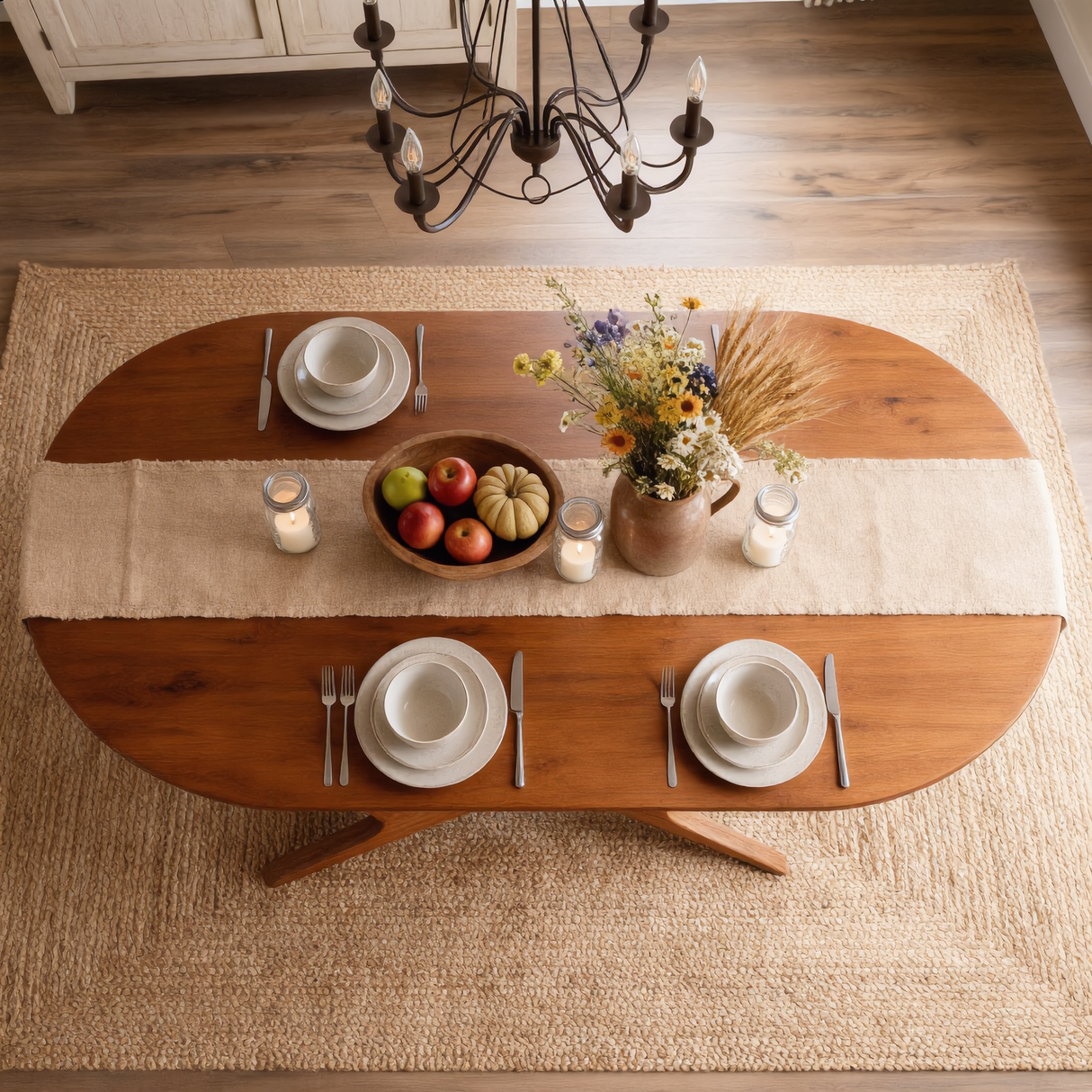 Oval Solid Wood Dining Table with Angled Sculptural Base for Dining Room