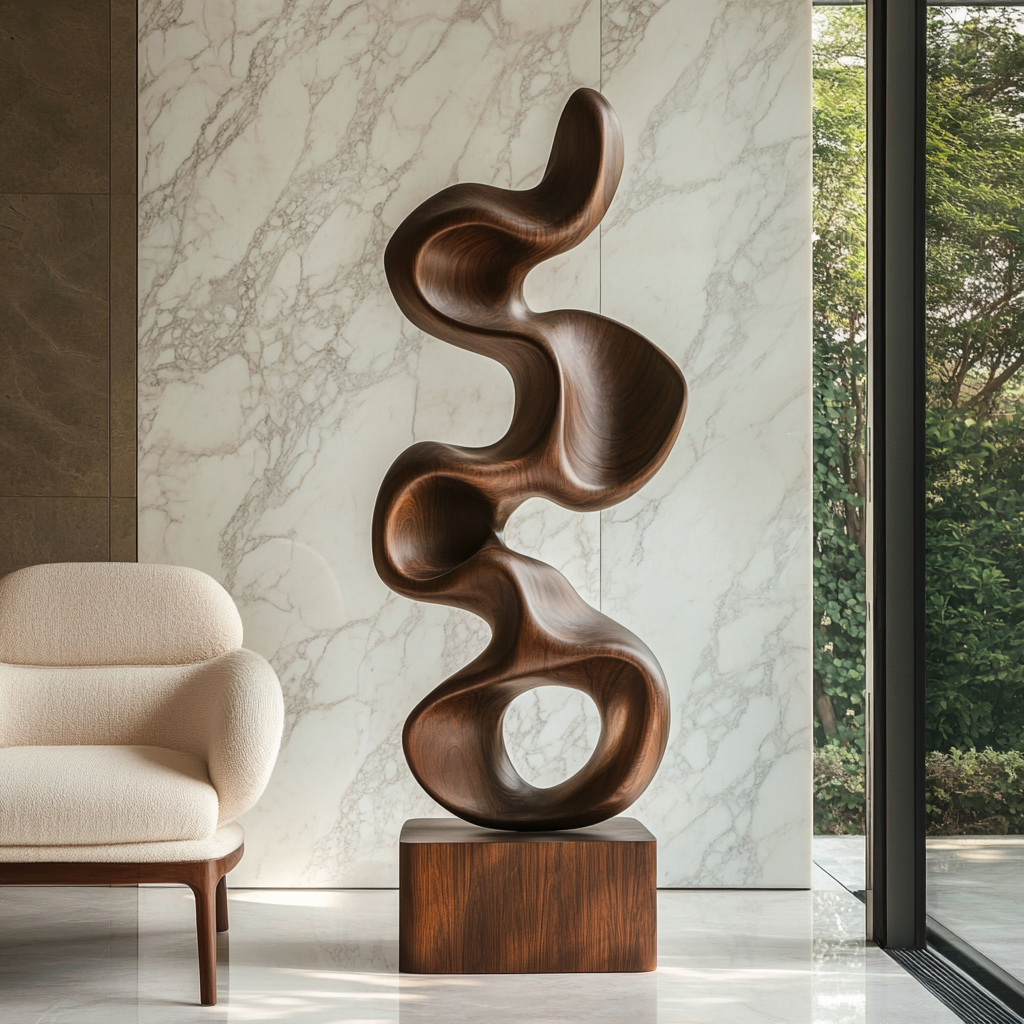 Organic Solid Wood Sculpture with Flowing Abstract Form for Garden Spaces