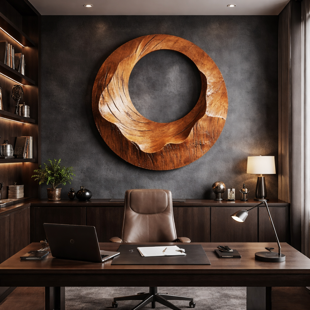 Sculpted Round Solid Wood Wall Sculpture for Living Room Display