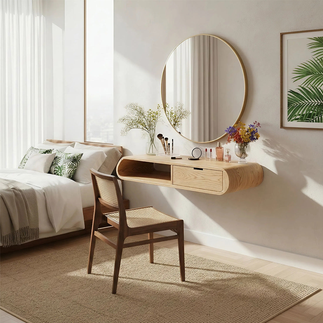 Floating Solid Wood Vanity with Rounded Drawer