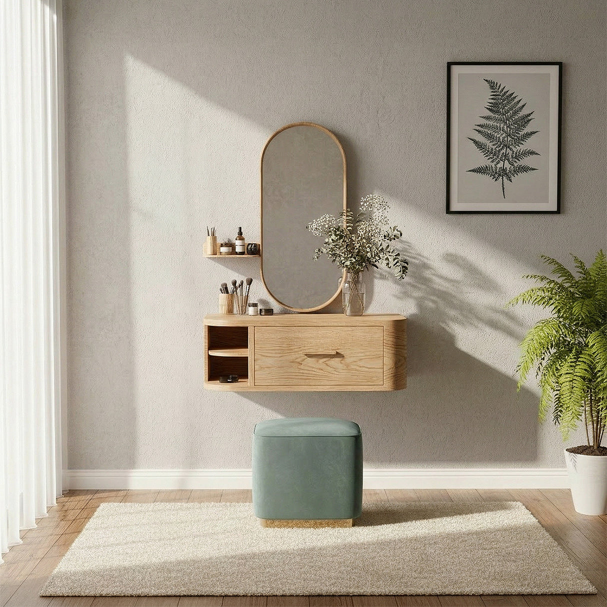 Wall-Mounted Solid Wood Vanity Table for Modern Bedrooms