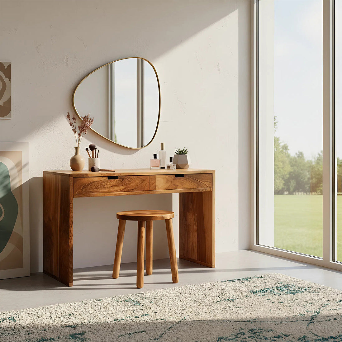 Solid Wood Vanity Table with Drawers for Warm Minimalist Interiors