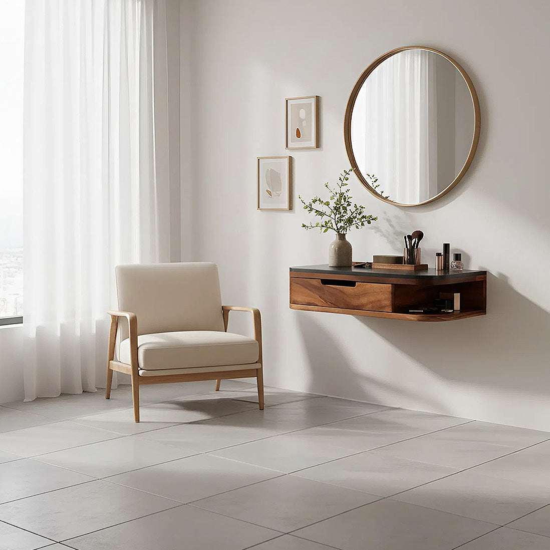 Floating Wood Vanity with Black Top