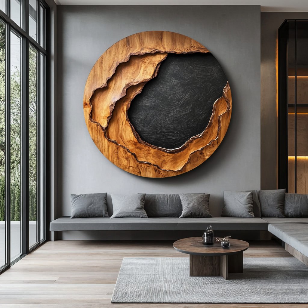 Solid Wood Circular Wall Sculpture for Living Room Accent