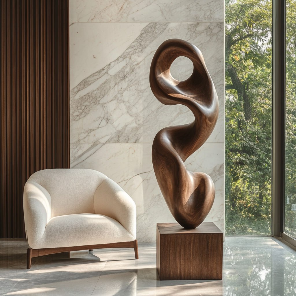 Contemporary Abstract Solid Wood Sculpture for Interiors and Gardens