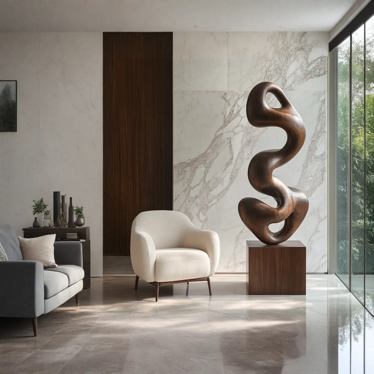 Hand-Carved Abstract Solid Wood Sculpture for Contemporary Interior Design