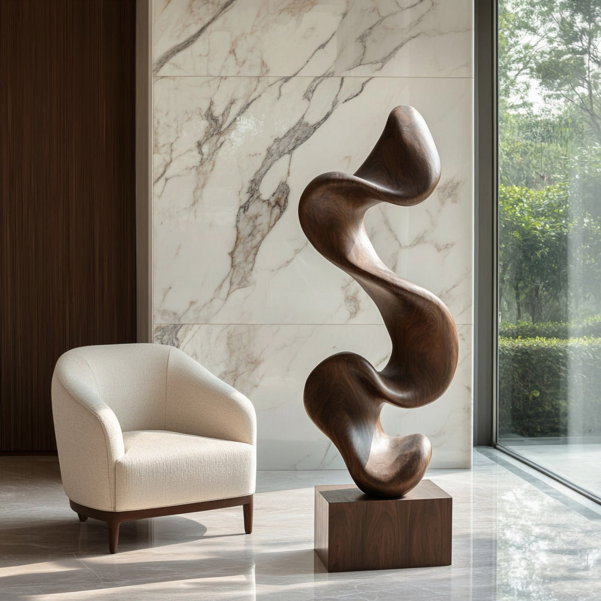 Hand-Carved Abstract Solid Wood Sculpture for Modern Interior Spaces