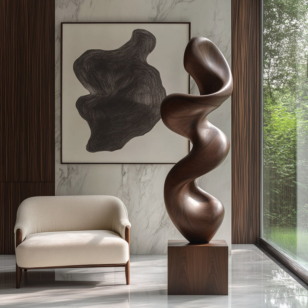 Modern Abstract Solid Wood Sculpture for Living Room Display