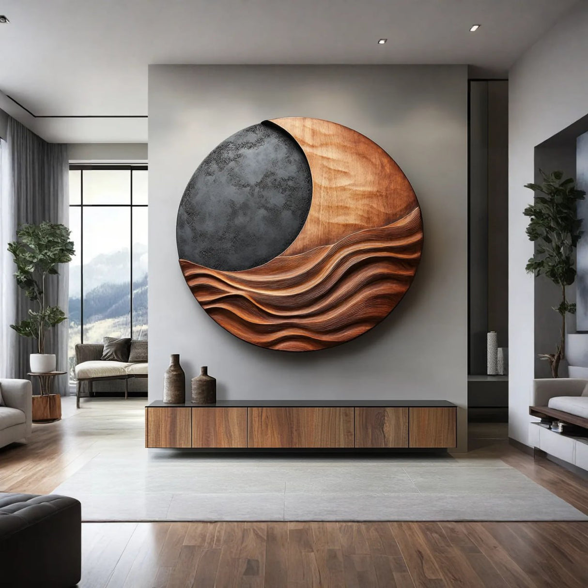 Large Abstract Solid Wood Wall Sculpture for Living Room