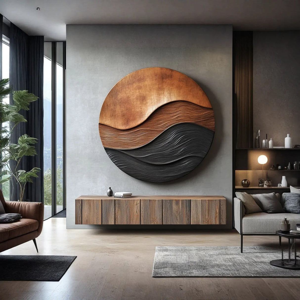 Modern Ripple Solid Wood Wall Art Sculpture for Living Room