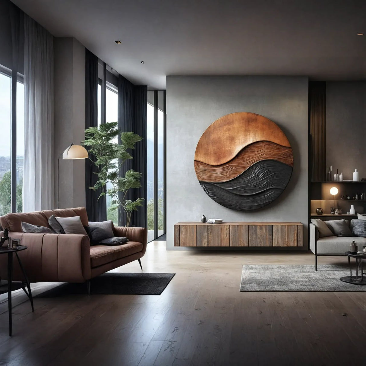 Modern Ripple Solid Wood Wall Art Sculpture for Living Room