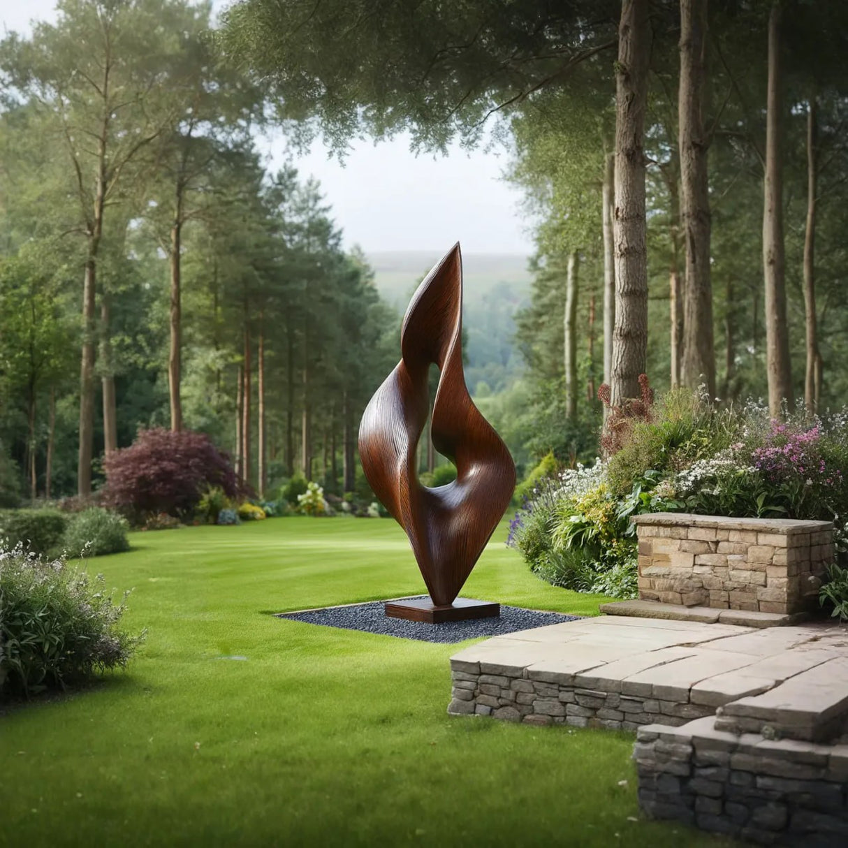 Organic Curved Solid Wood Sculpture for Garden and Landscape Display