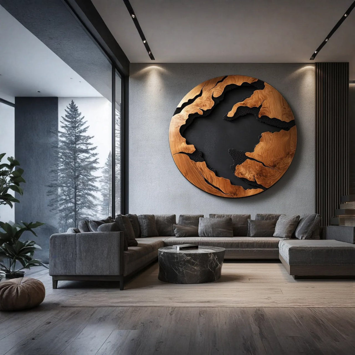 Organic Abstract Solid Wood Wall Sculpture for Living Room Interior Decor