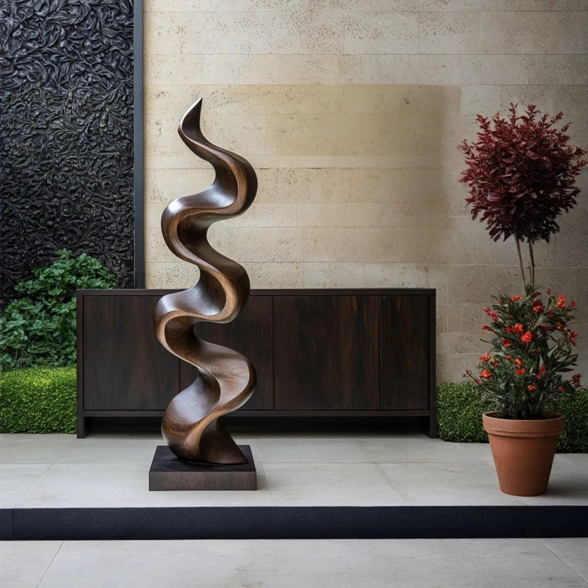 Modern Wave Solid Wood Sculpture for Living Room Display