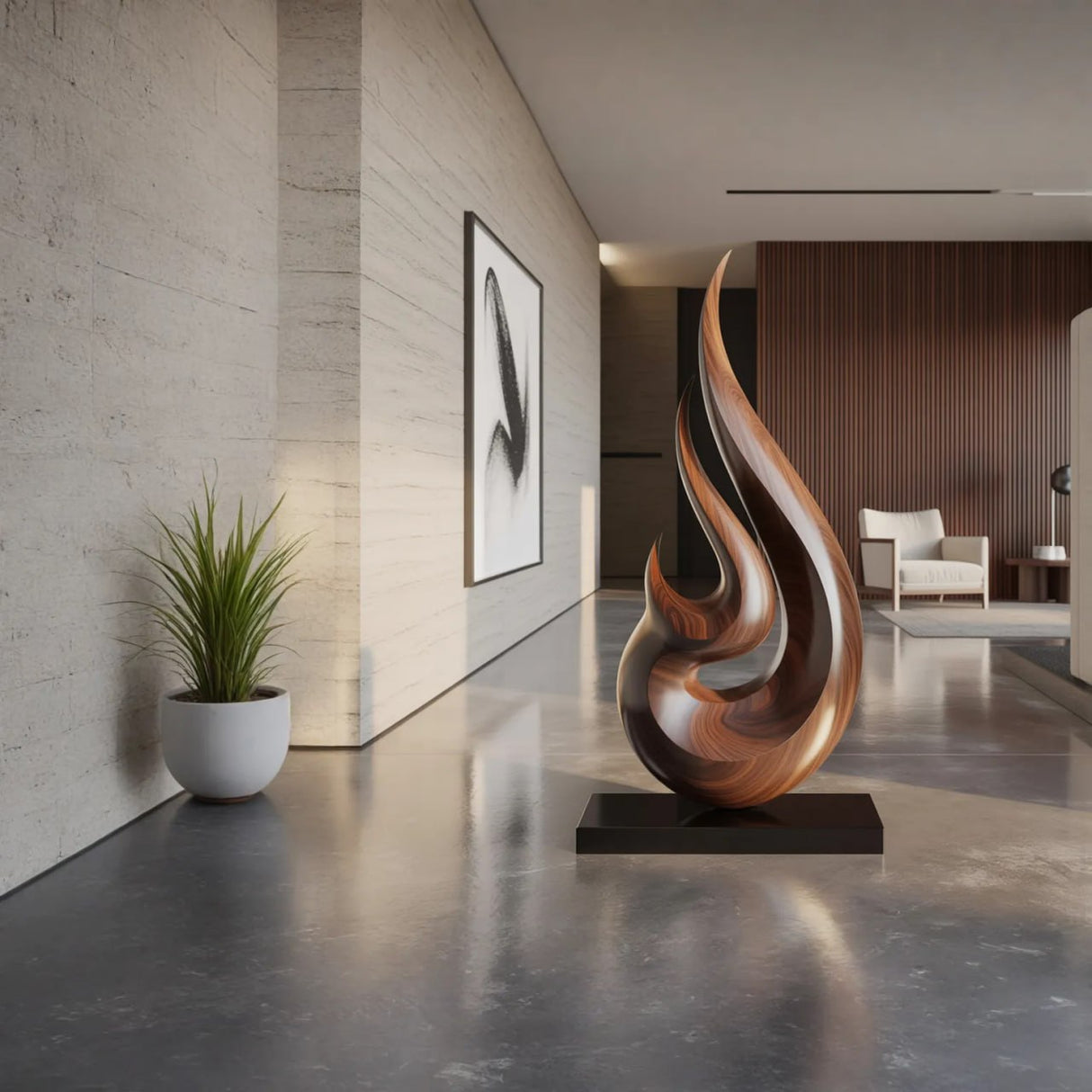 Abstract Flame Solid Wood Sculpture for Living Room Modern Art Accent