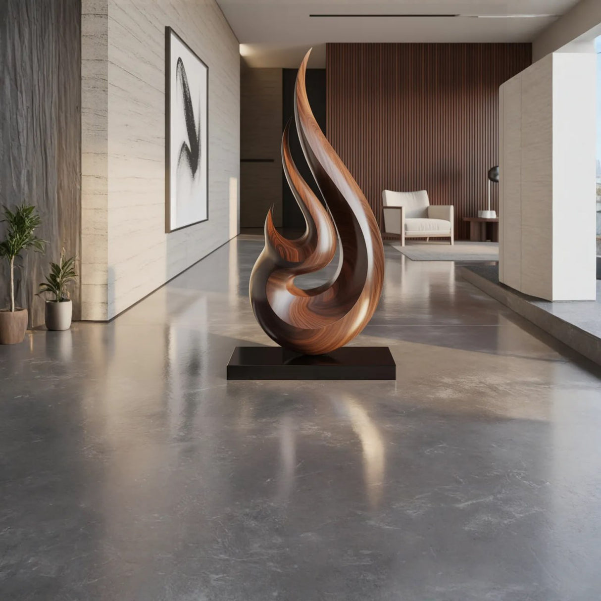Abstract Flame Solid Wood Sculpture for Living Room Modern Art Accent