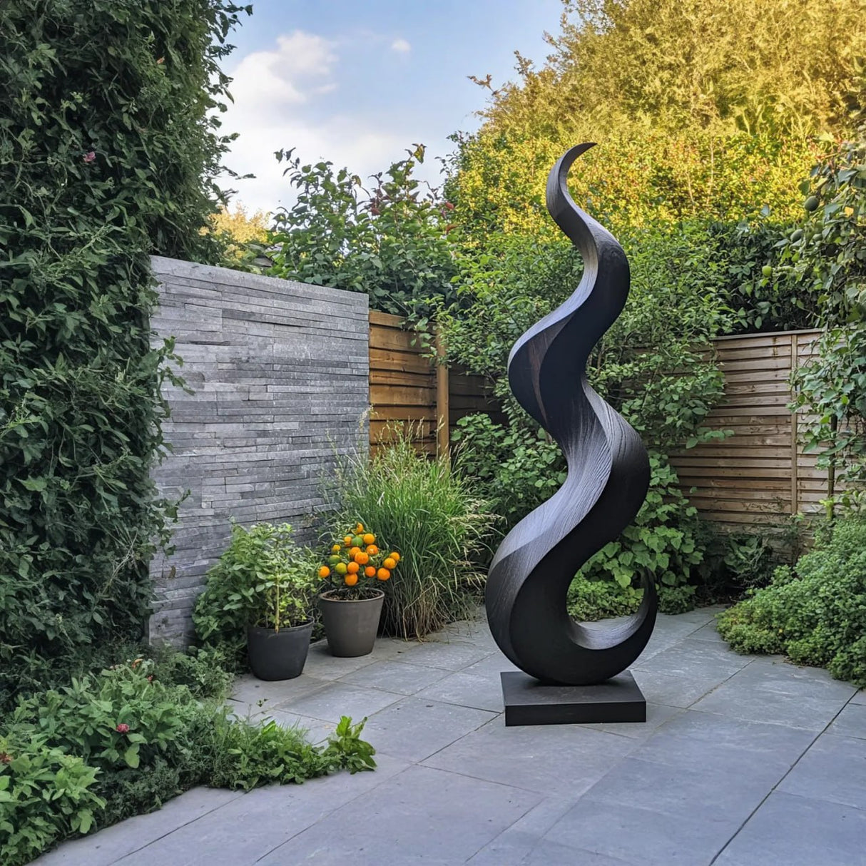 Modern Outdoor Solid Wood Sculpture for Garden Path Patio Decor