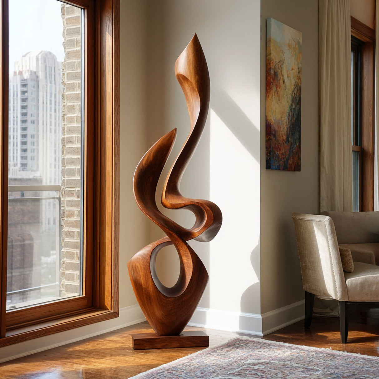 Contemporary Flowing Solid Wood Sculpture for Living Room Interior Display